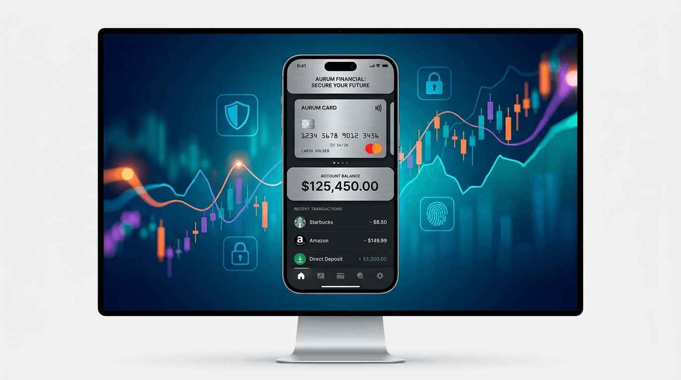 Premium fintech mobile application landing page with financial data visualization